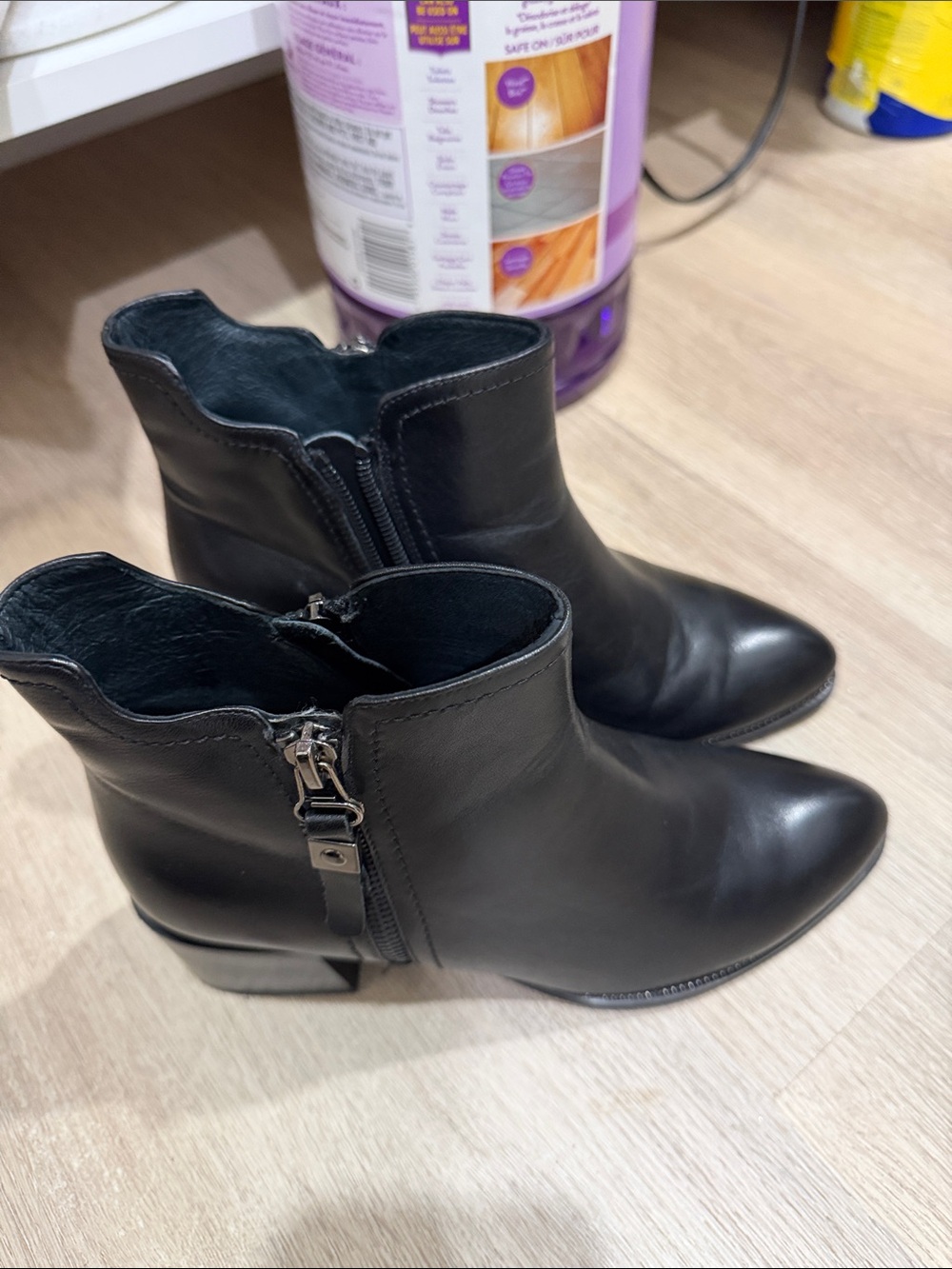 Women’s Black Leather Ankle Boots with Side Zip